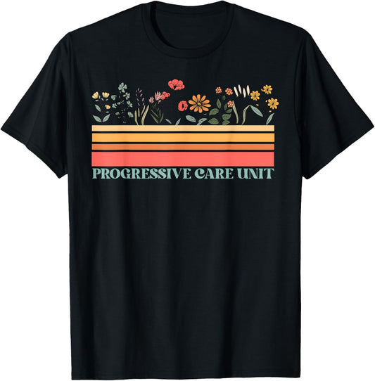 Vintage Wildflower Progressive Care Unit PCU Tech Nurse T-Shirt - T-Shirt | Black