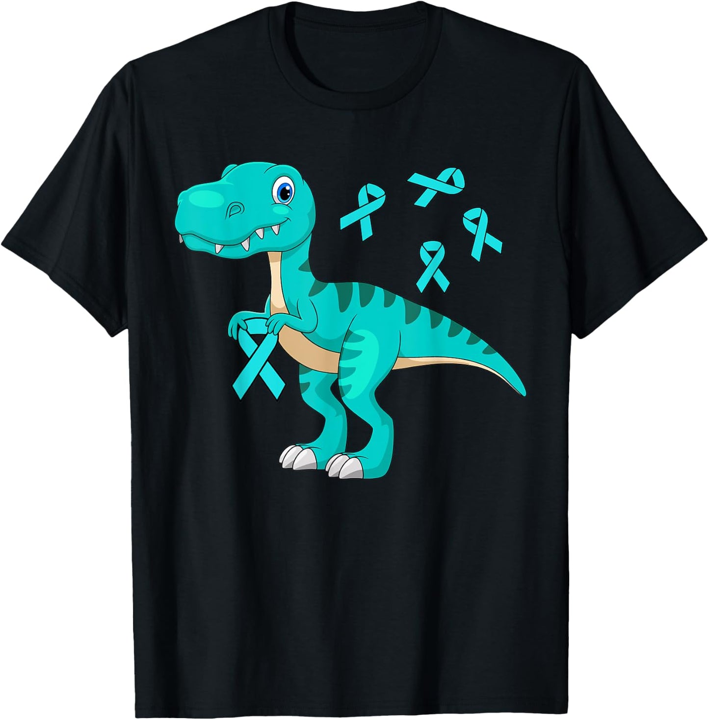 Ovarian Cancer Awareness Shirt Teal Ribbon Women Men Kids T-Shirt - T-Shirt | Black