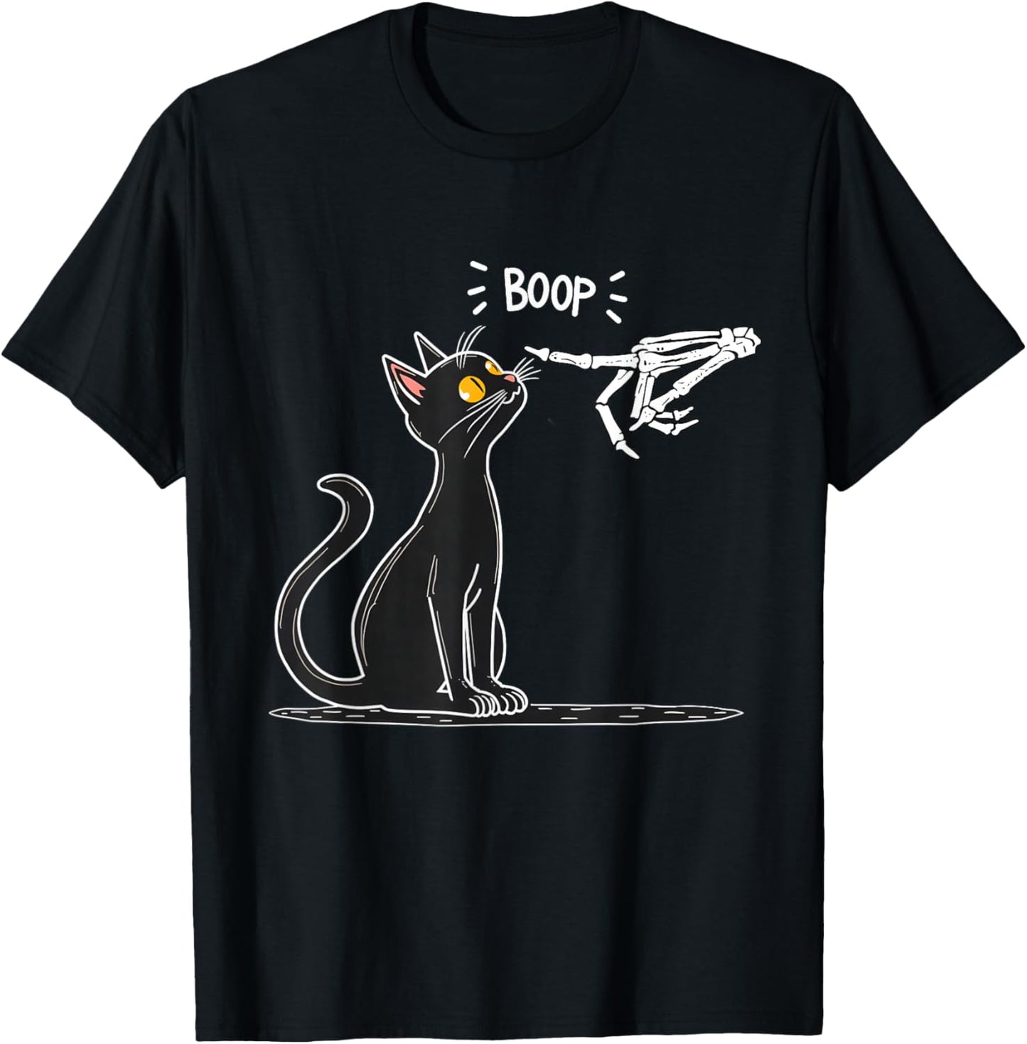 Black Cat Skeleton Hand Boop Halloween T-Shirt - T-Shirt | Black