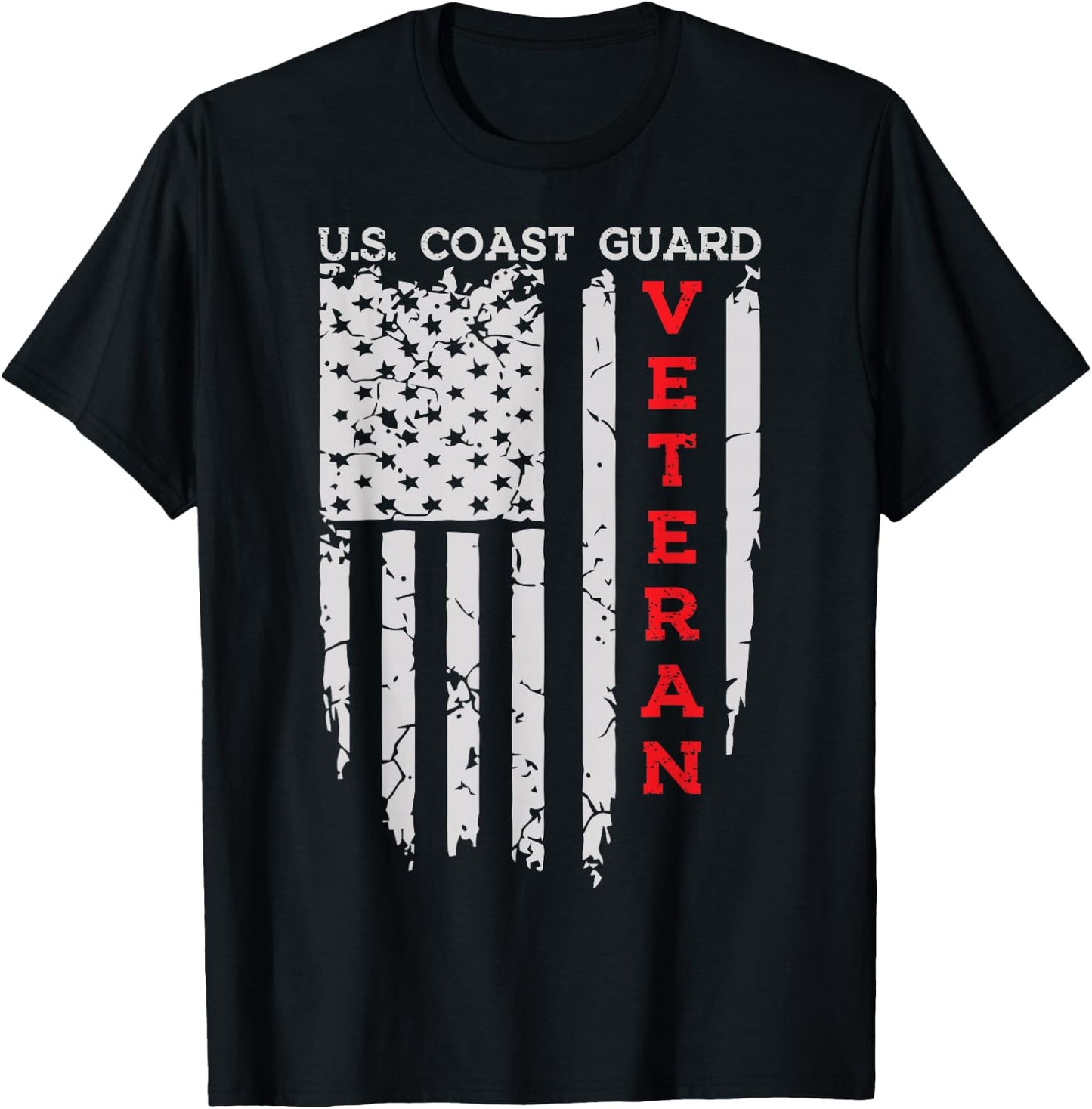 US Coast Guard Veteran USCG American Flag T-Shirt - T-Shirt | Black