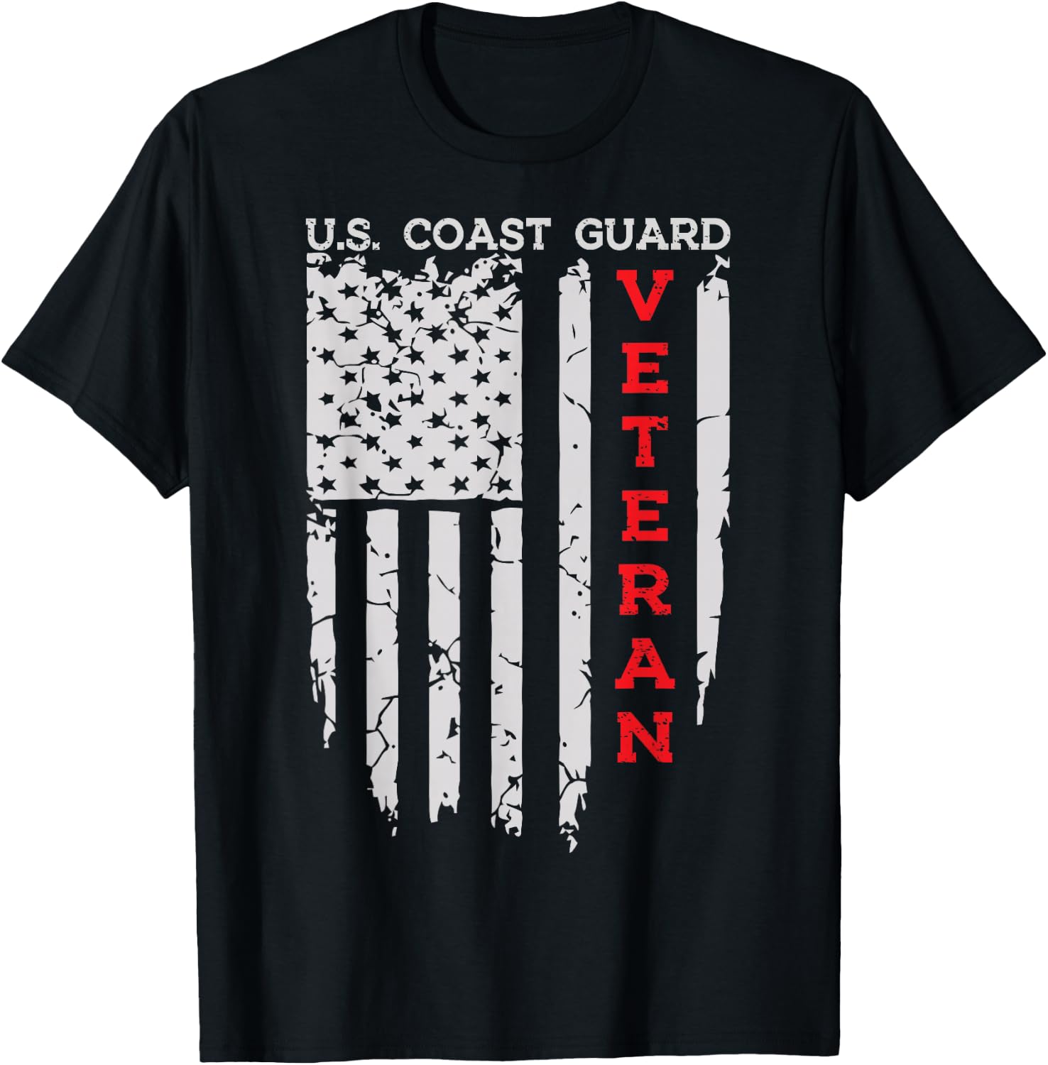 US Coast Guard Veteran USCG American Flag T-Shirt - T-Shirt | Black
