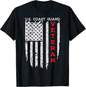US Coast Guard Veteran USCG American Flag T-Shirt - T-Shirt | Black