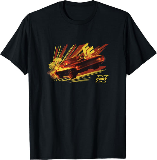 Fast X Dom Toretto Vintage Palm Tree Charger Race T-Shirt - T-Shirt | Black