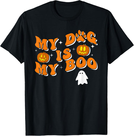 My Dog Is My Boo Groovy Ghost Dog Halloween Funny T-Shirt - T-Shirt | Black