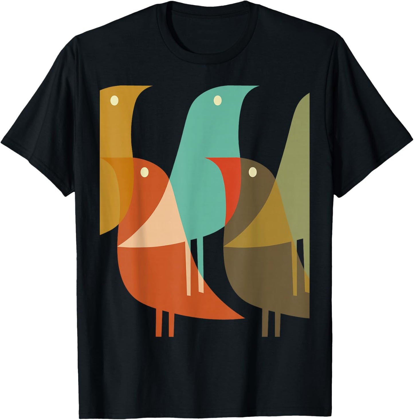 Bird Print Art Deco 60s Surf Beach Hippy Cool Retro T-Shirt - T-Shirt | Black