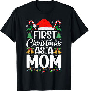 First Christmas as a Mom Family Matching 1st Christmas T-Shirt - T-Shirt | Black