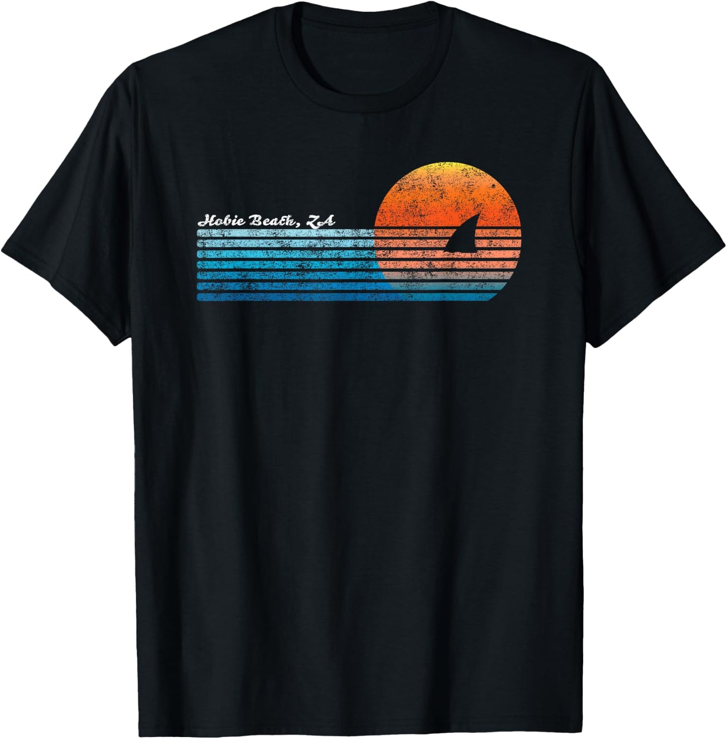 Vintage Hobie Beach Retro 80s Shark Fin Sunset T-Shirt - T-Shirt | Black
