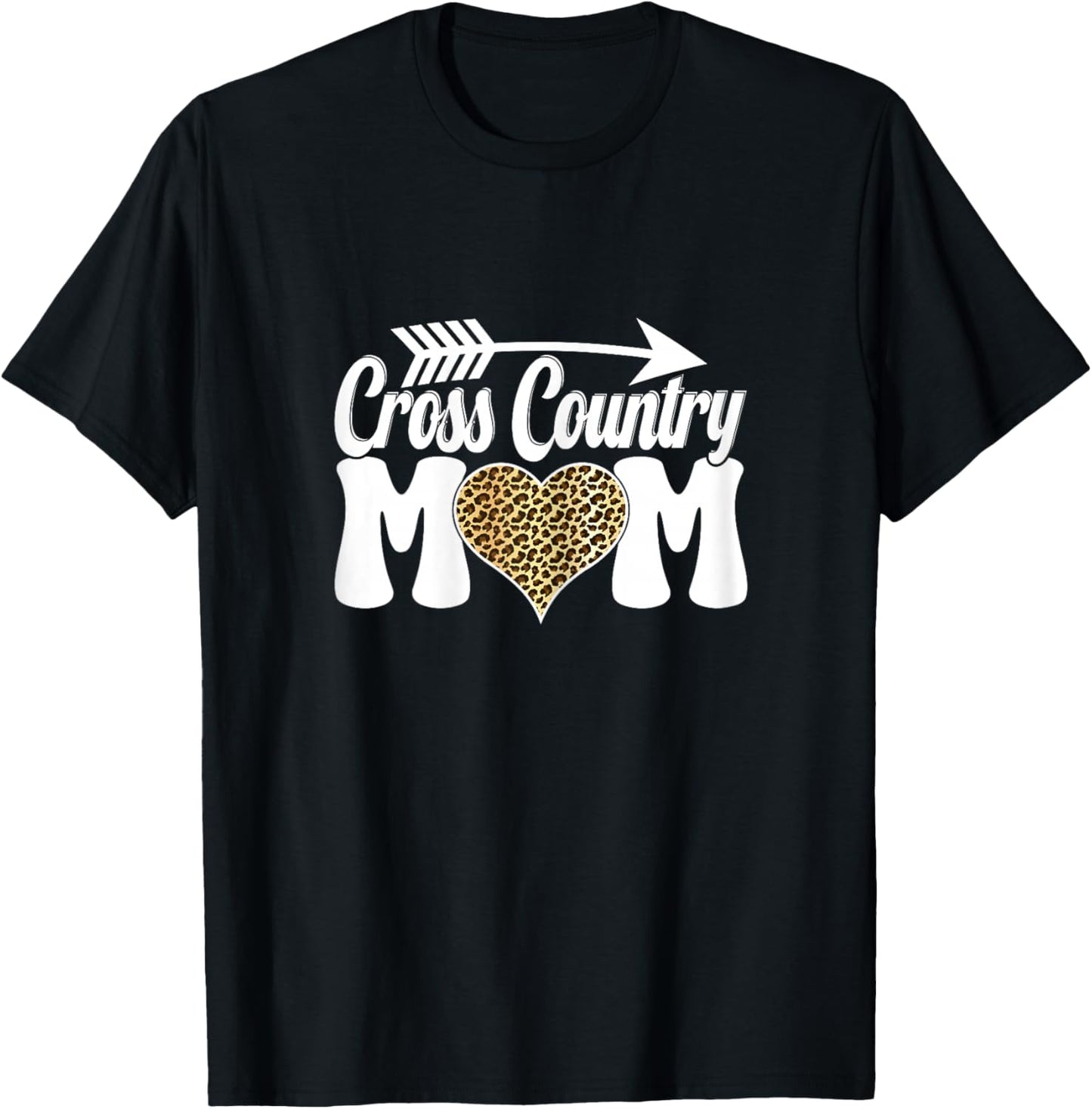 Cross Country Mom Cute Running Heart Leopard Print XC Runner T-Shirt - T-Shirt | Black