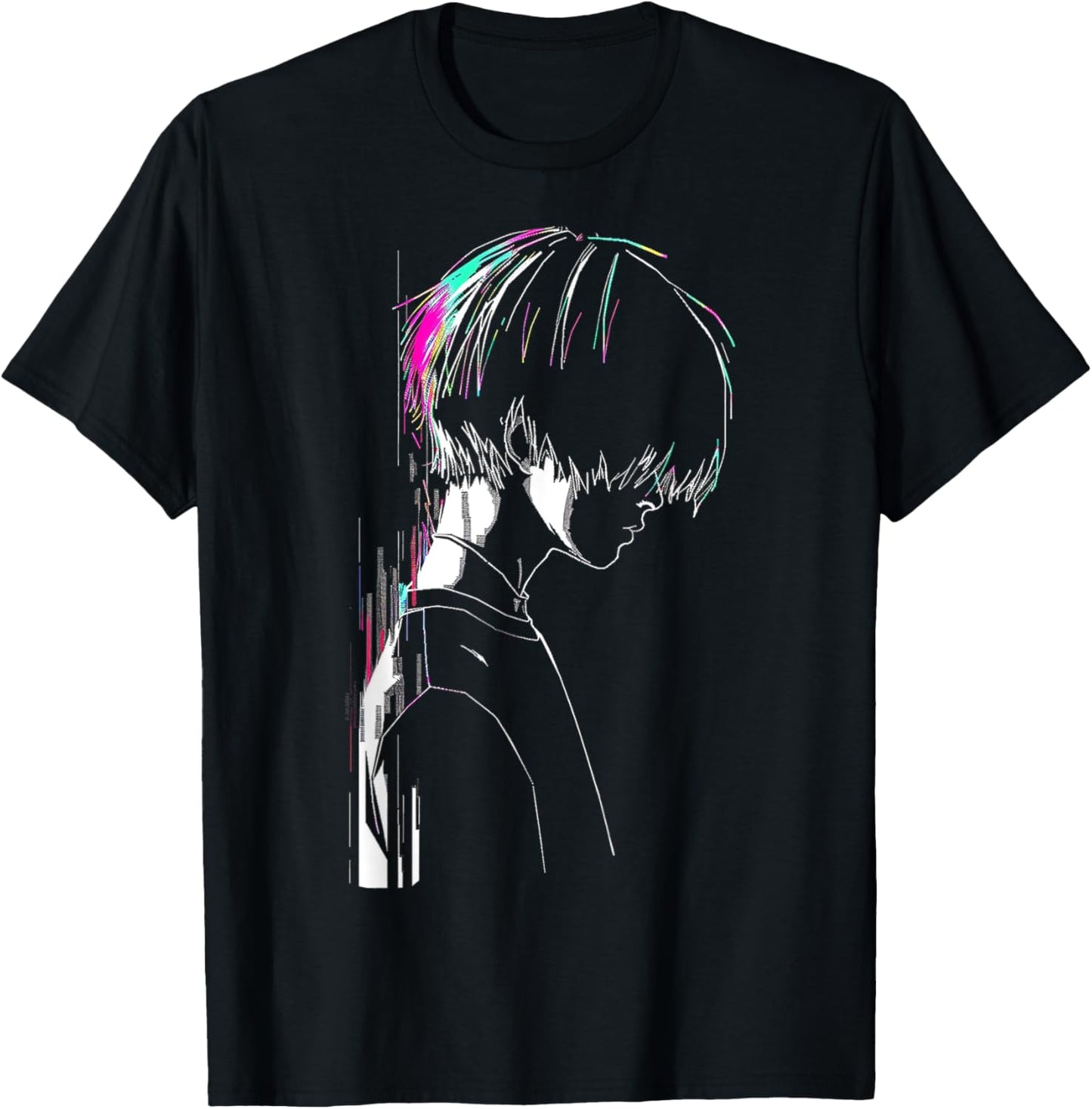 Anime Manga Motif Pixel Illustration Anime T-Shirt - T-Shirt | Black