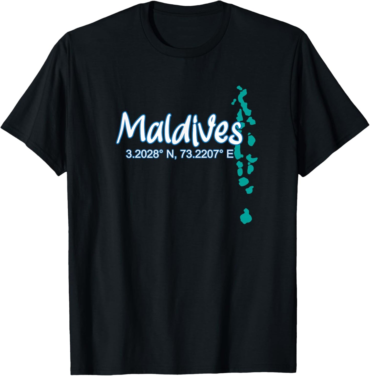 Maldives Islands Coordinates, Tourist Vacation T-Shirt - T-Shirt | Black