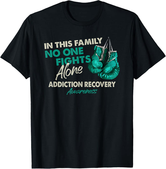 Addiction Recovery Awareness Month Gloves Ribbon T-Shirt - T-Shirt | Black