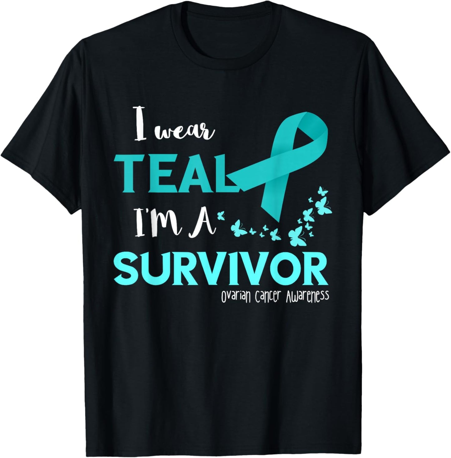 Ovarian Cancer Awareness Survivor Ribbon Ovarian Cancer T-Shirt - T-Shirt | Black