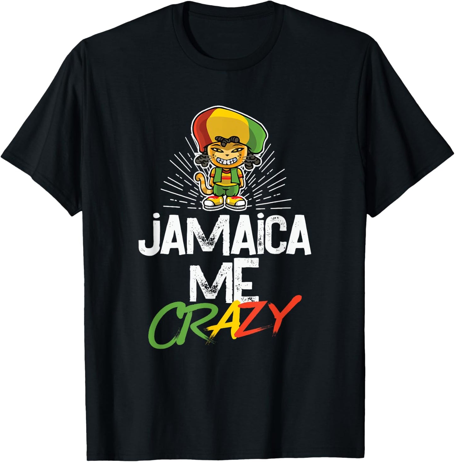 Jamaica Me Crazy - Jamaican Reggae - Funny Cat - Flag Hat Men Women Girls Kids T-Shirt - T-Shirt | Black