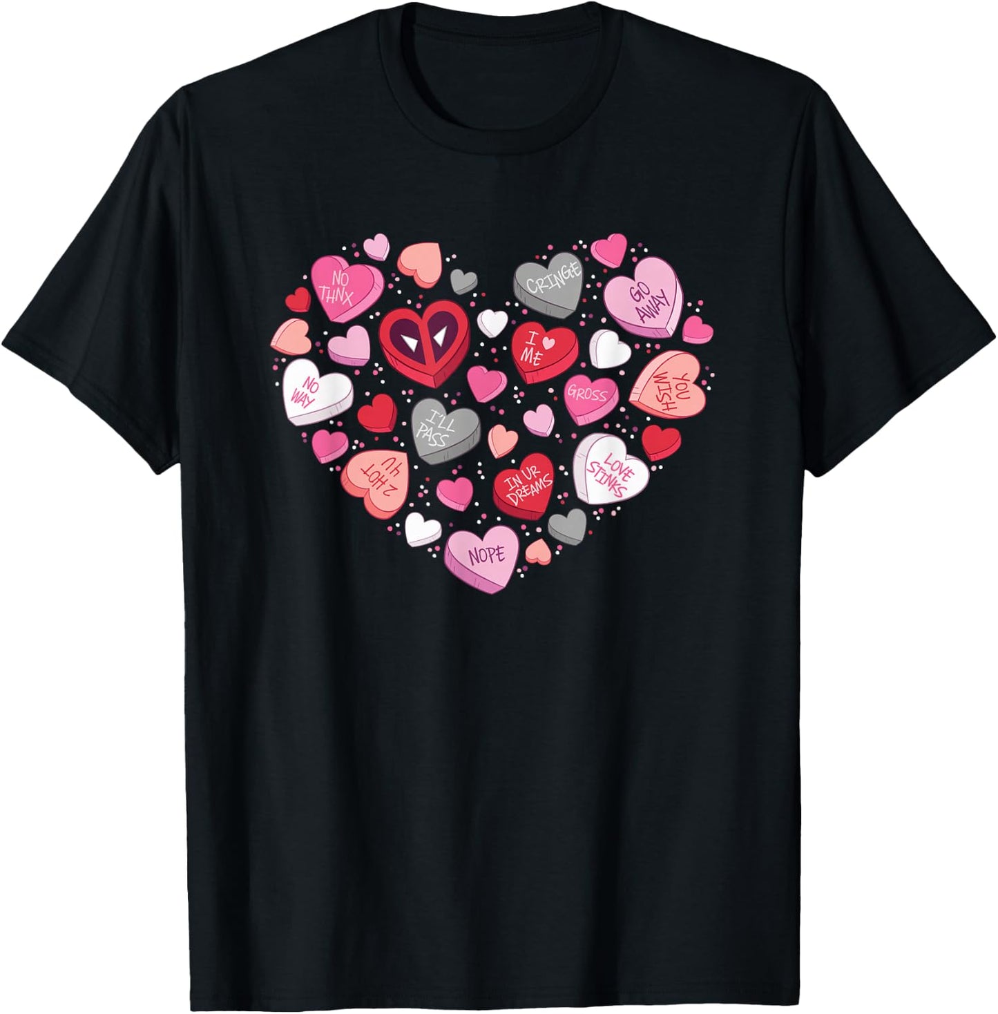 Marvel Valentine’s Day Deadpool Anti-Love Candy Hearts T-Shirt - T-Shirt | Black