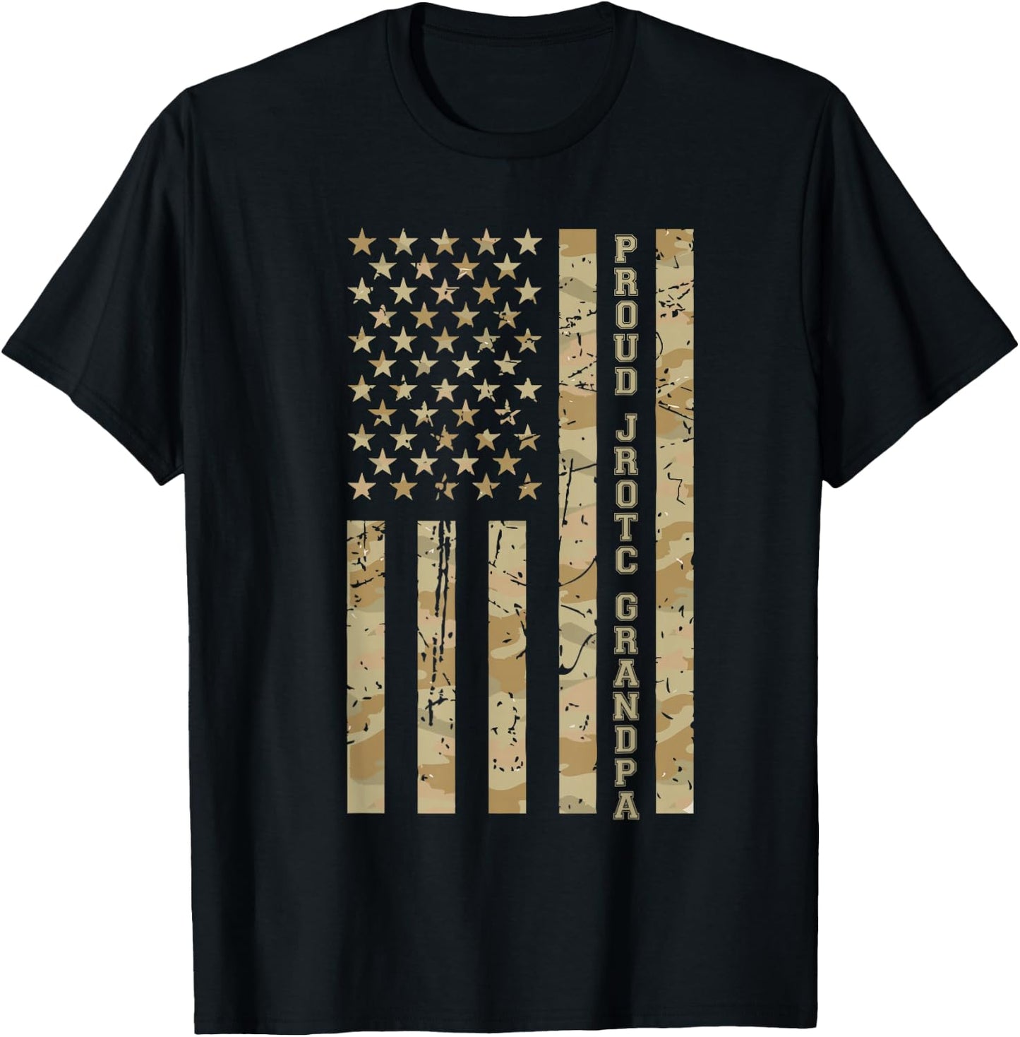 Proud JROTC Grandpa Military Family Desert Camo American T-Shirt - T-Shirt | Black