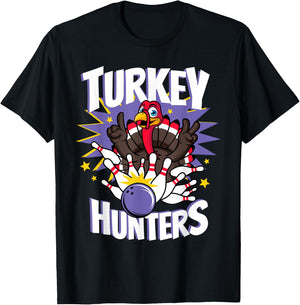 Funny Turkey Hunters Thanksgiving Bowler Bowling Player Gift T-Shirt - T-Shirt | Black