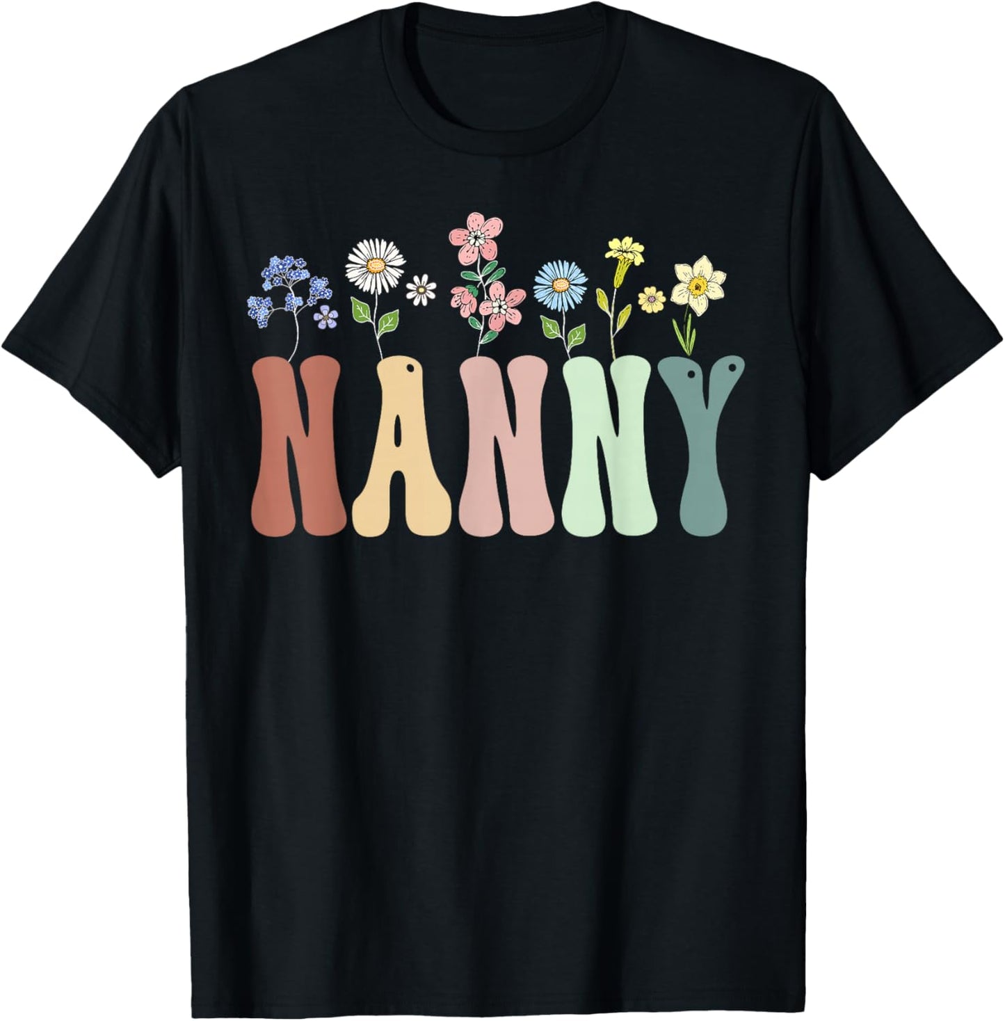 Nanny Gifts Women Wildflower Floral Design Nanny T-Shirt - T-Shirt | Black