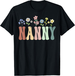 Nanny Gifts Women Wildflower Floral Design Nanny T-Shirt - T-Shirt | Black