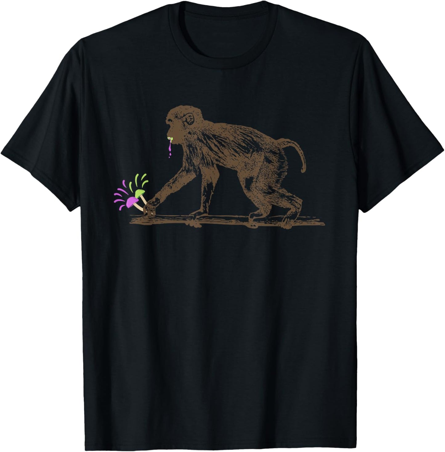 Stoned Ape Theory Magic Mushrooms Eating Monkey T-Shirt - T-Shirt | Black