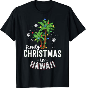 Family Christmas In Hawaii Palm Trees Xmas Beach Vacation T-Shirt - T-Shirt | Black
