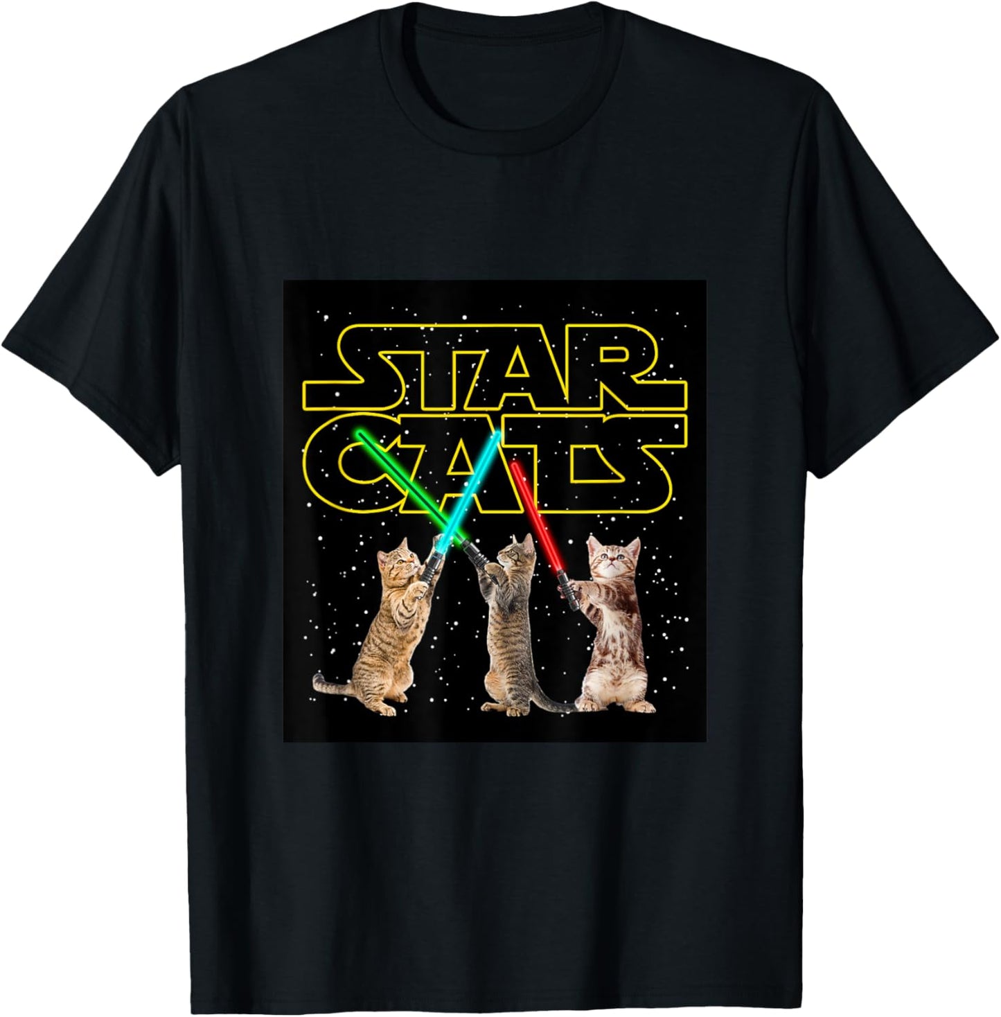 Cool Funny Cats Play in Space Cartoon Anime Graphic Designs T-Shirt - T-Shirt | Black