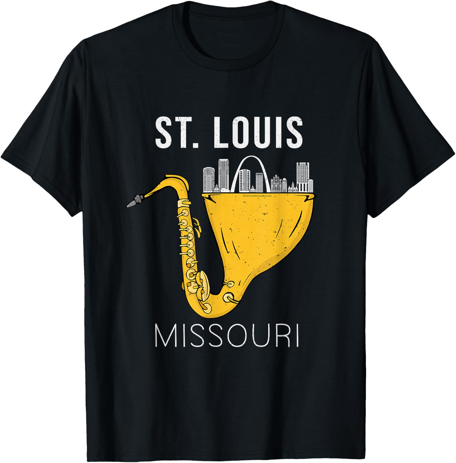 St Louis Skyline Souvenir Saxophone Jazz Music St Louis T-Shirt - T-Shirt | Black