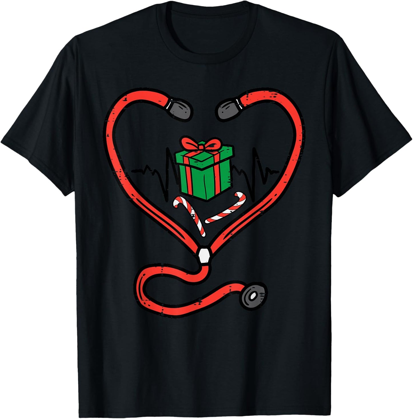Christmas Stethoscope Nurse Xmas Nursing Scrub Top Women T-Shirt - T-Shirt | Black
