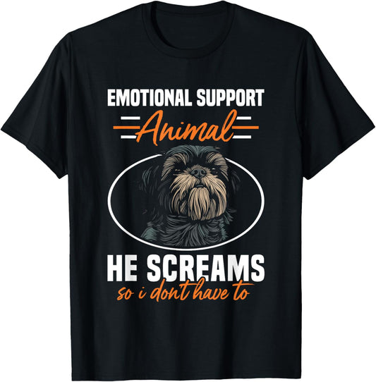 Emotional Support Animal Dog Breed Shih Tzu Dog Lover T-Shirt - T-Shirt | Black