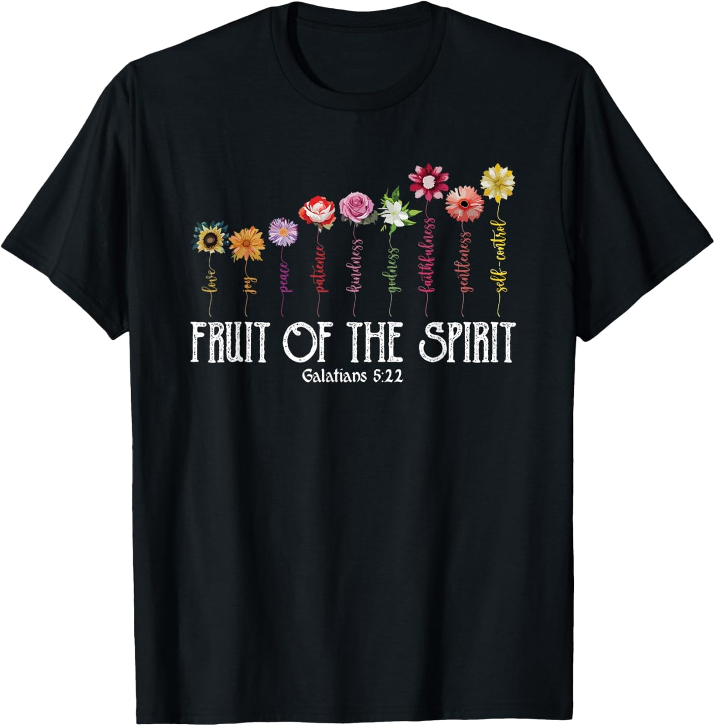 Fruit Of Spirit Floral Religious Christian T-Shirt - T-Shirt | Black