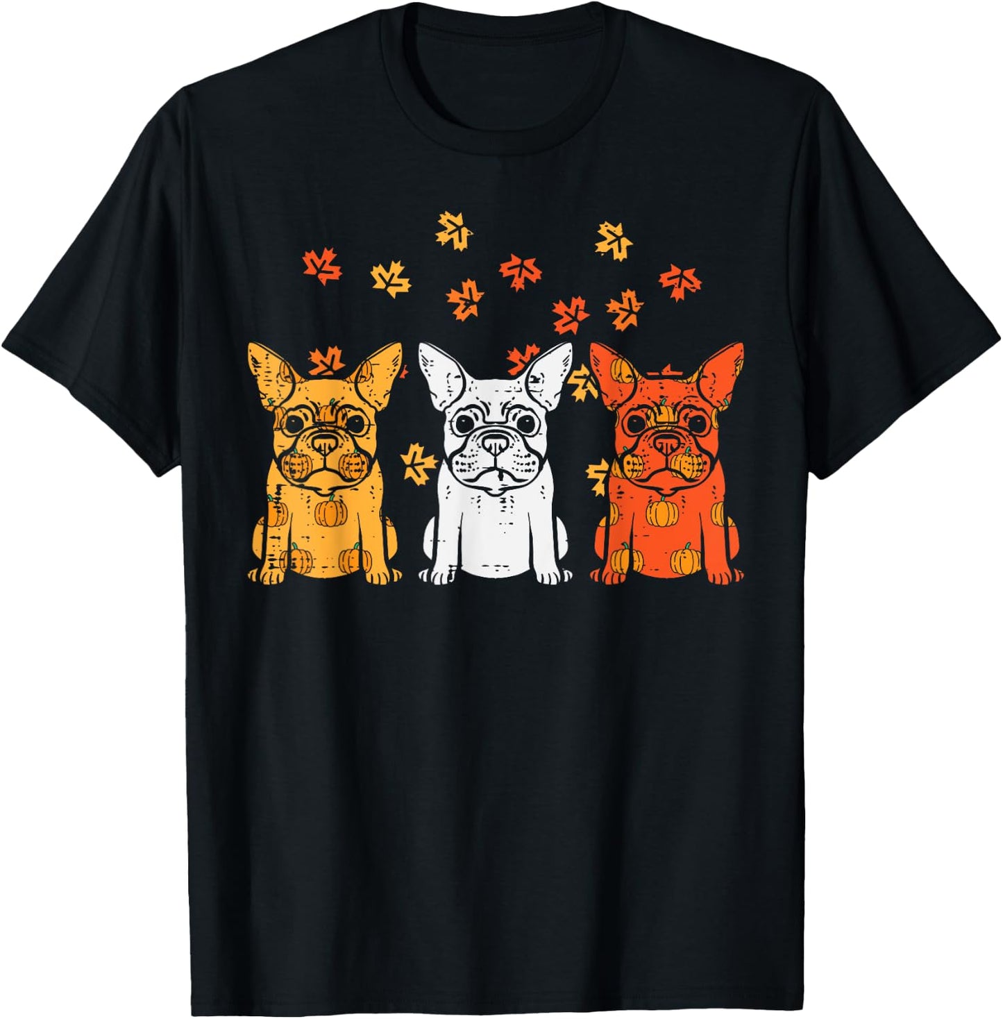 Thanksgiving French Bulldog Fall Frenchie Dog Men Women Kids T-Shirt - T-Shirt | Black