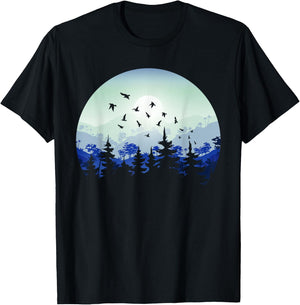 Mountain Wildlife Nature Retro Forest Gift -Adults Black Short Sleeve Classic Fit Small Nature-Themed Hiking T-Shirt - T-Shirt | Black