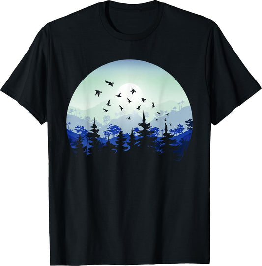 Mountain Wildlife Nature Retro Forest Gift -Adults Black Short Sleeve Classic Fit Small Nature-Themed Hiking T-Shirt - T-Shirt | Black
