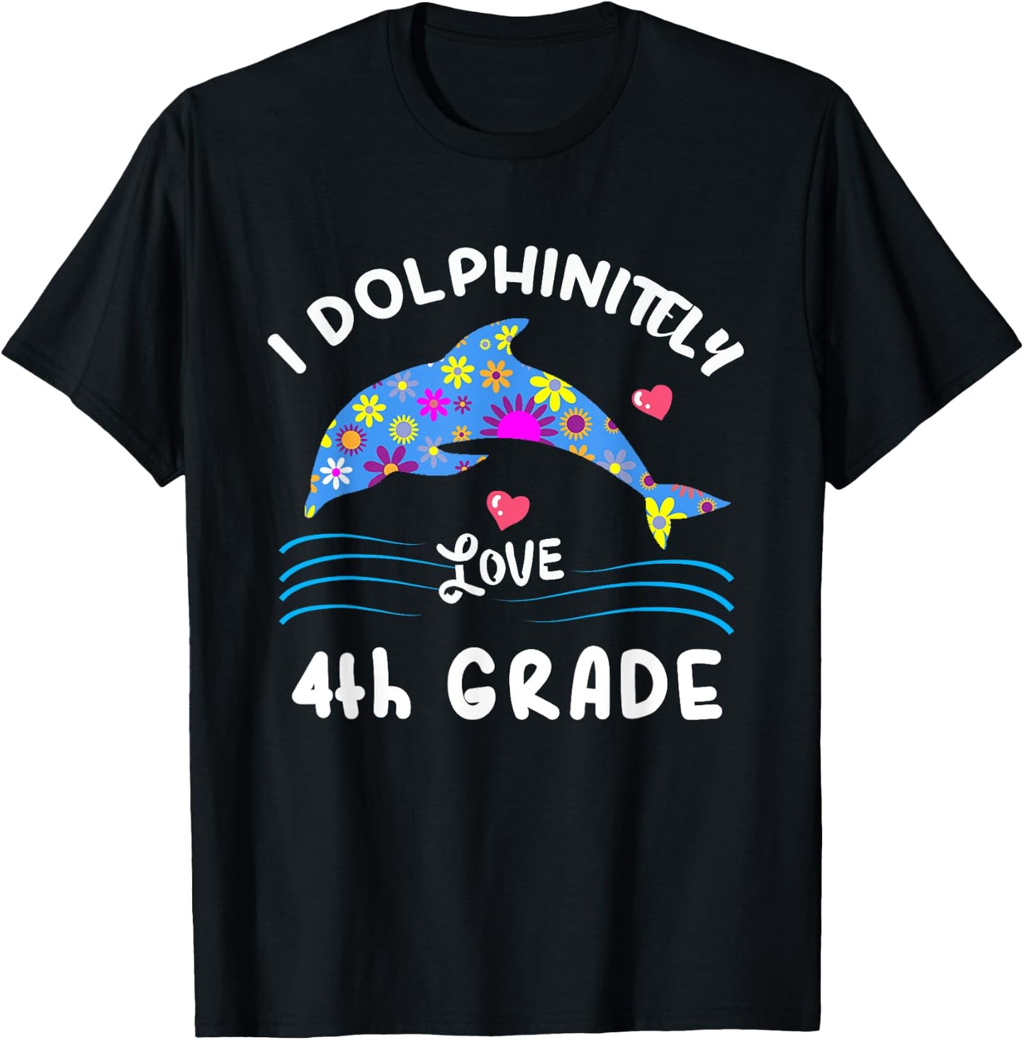 Cute Kids 4th Grade Back To School Girls Dolphin Themed Gift T-Shirt - T-Shirt | Black