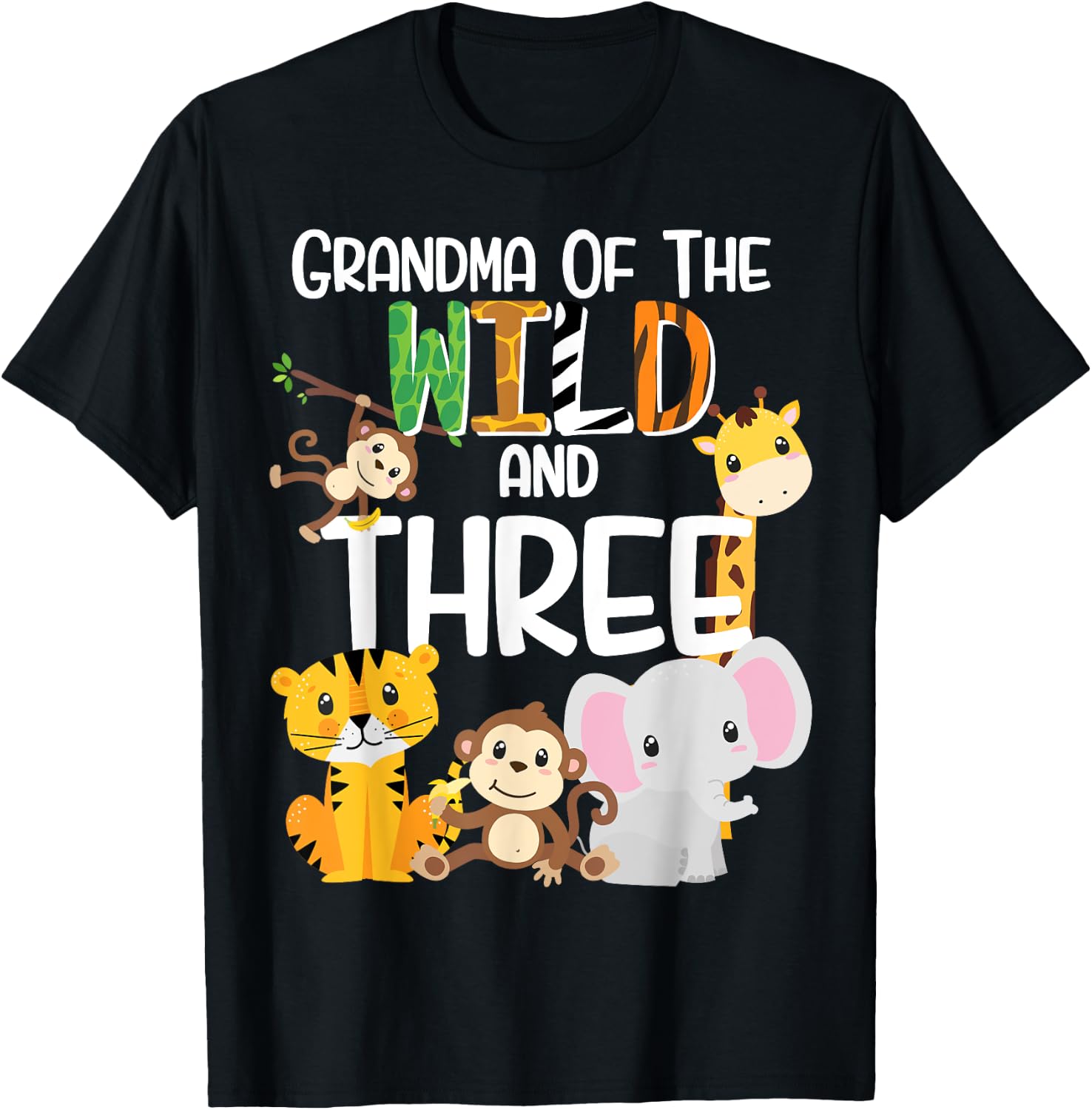 Grandma of the Wild and 3 Zoo Theme Birthday Safari Jungle T-Shirt - T-Shirt | Black