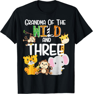 Grandma of the Wild and 3 Zoo Theme Birthday Safari Jungle T-Shirt - T-Shirt | Black