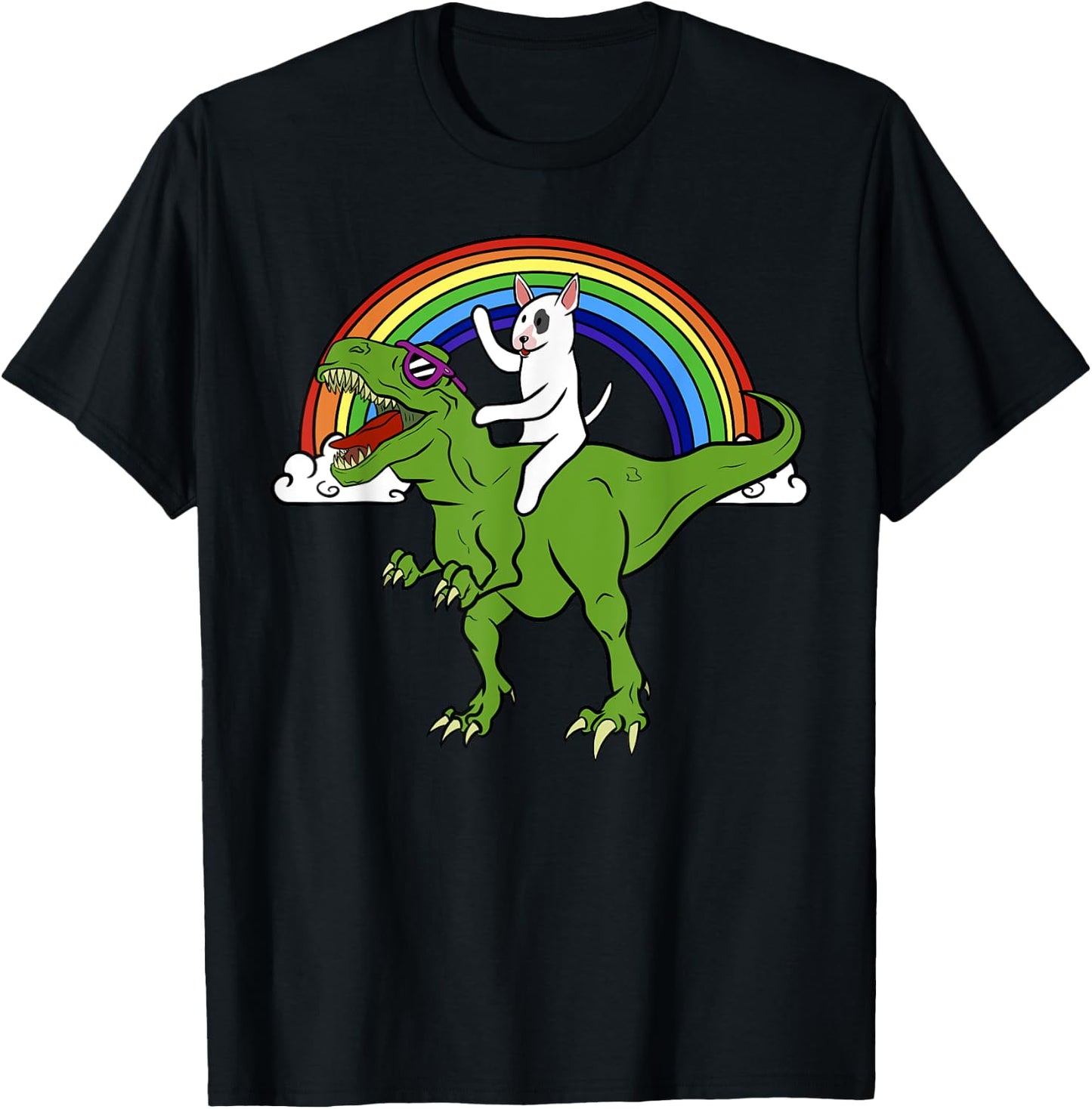 Bull Terrier Riding T Rex Dinosaur Funny Dog Gift Women Girls Kids T-Shirt - T-Shirt | Black