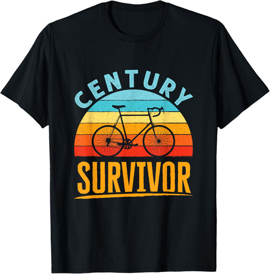 Century Survivor 100 Mile Bicycle Road Cycling Ride T-Shirt - T-Shirt | Black