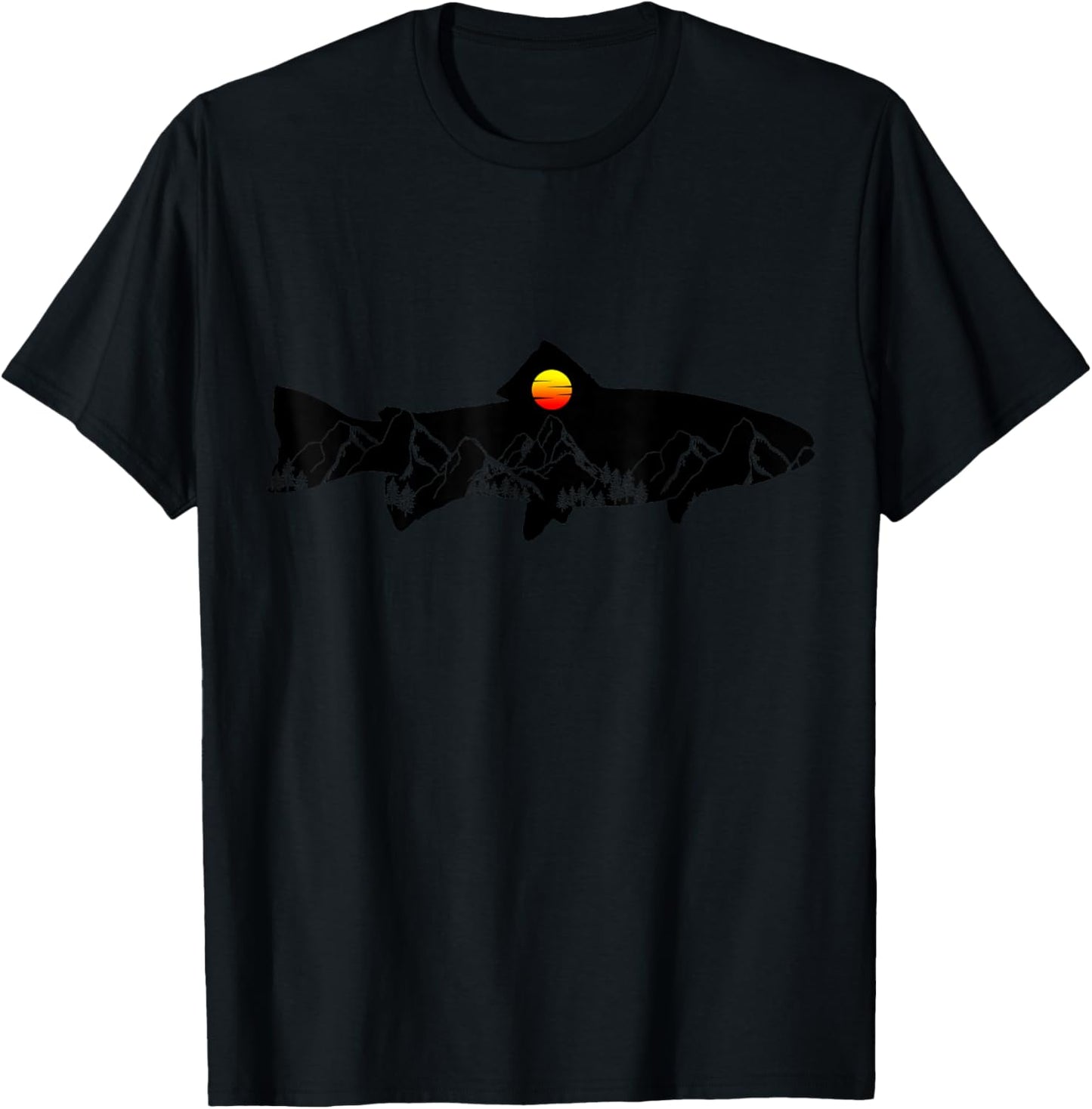 Fly Fishing Trout Fisherman Vintage Mountains Nature T-Shirt - T-Shirt | Black