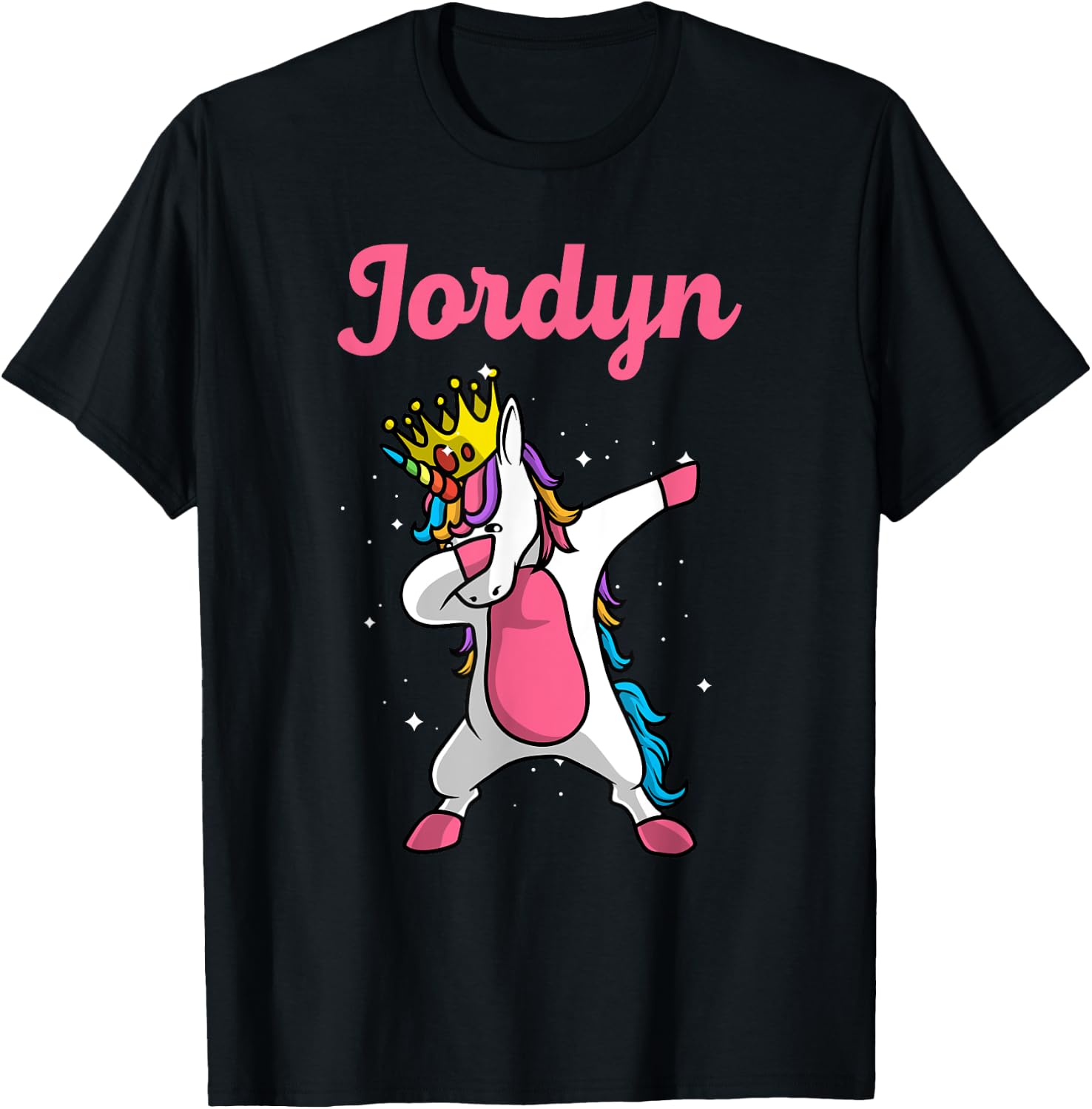 JORDYN Gift Name Personalized Birthday Dabbing Unicorn Queen T-Shirt - T-Shirt | Black