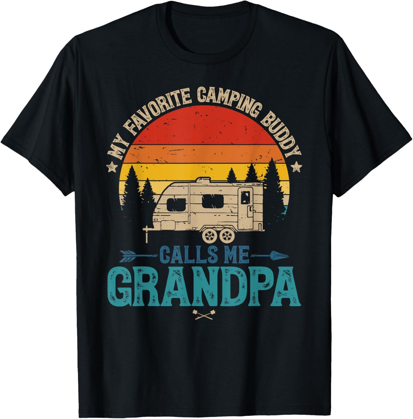 Vintage My Favorite Camping Buddy Calls Me Grandpa Sunset T-Shirt - T-Shirt | Black