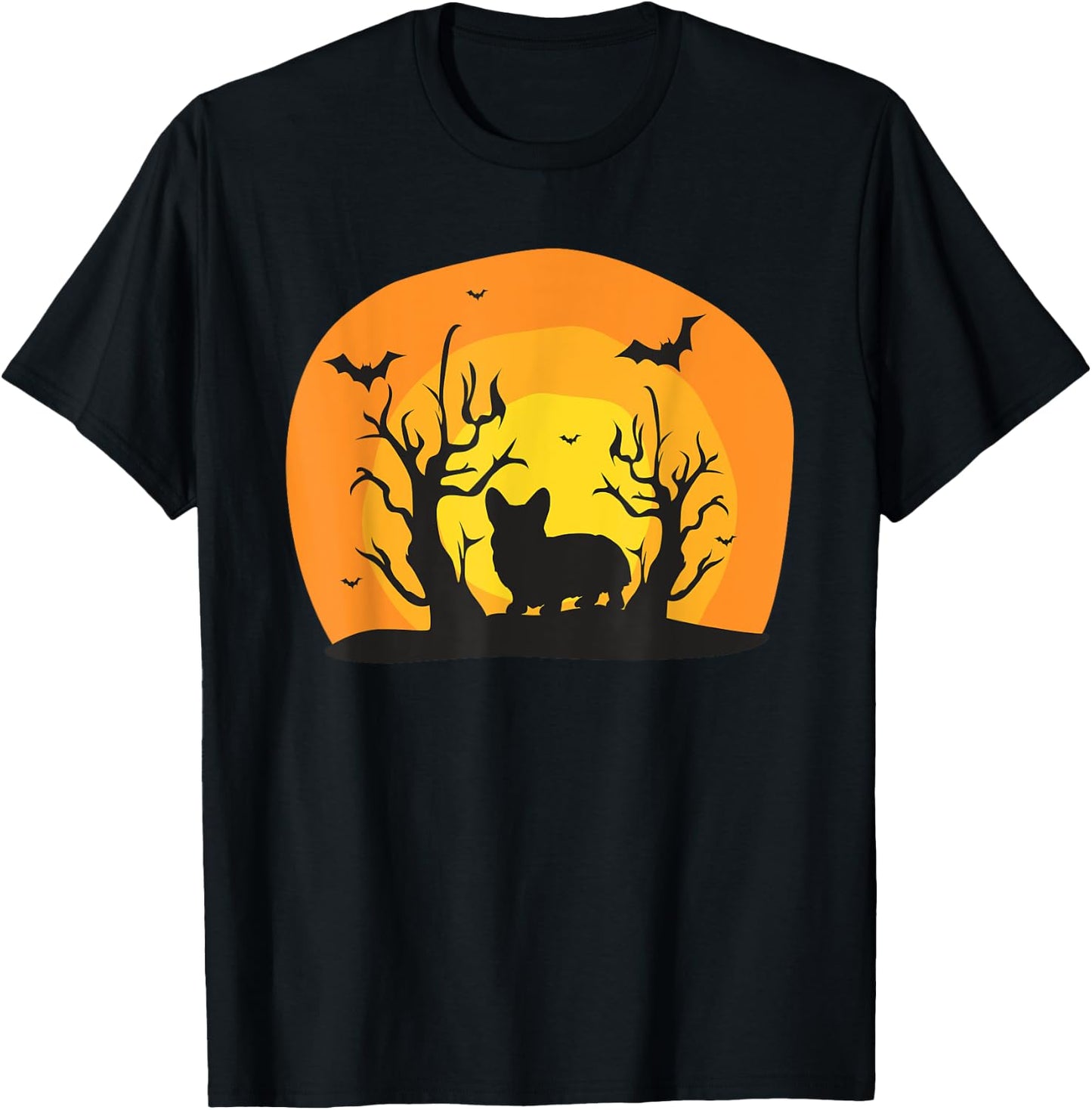 Corgi Dog Bat Funny Halloween Costume Silhouette Men Women Kids T-Shirt - T-Shirt | Black