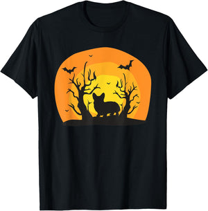 Corgi Dog Bat Funny Halloween Costume Silhouette Men Women Kids T-Shirt - T-Shirt | Black