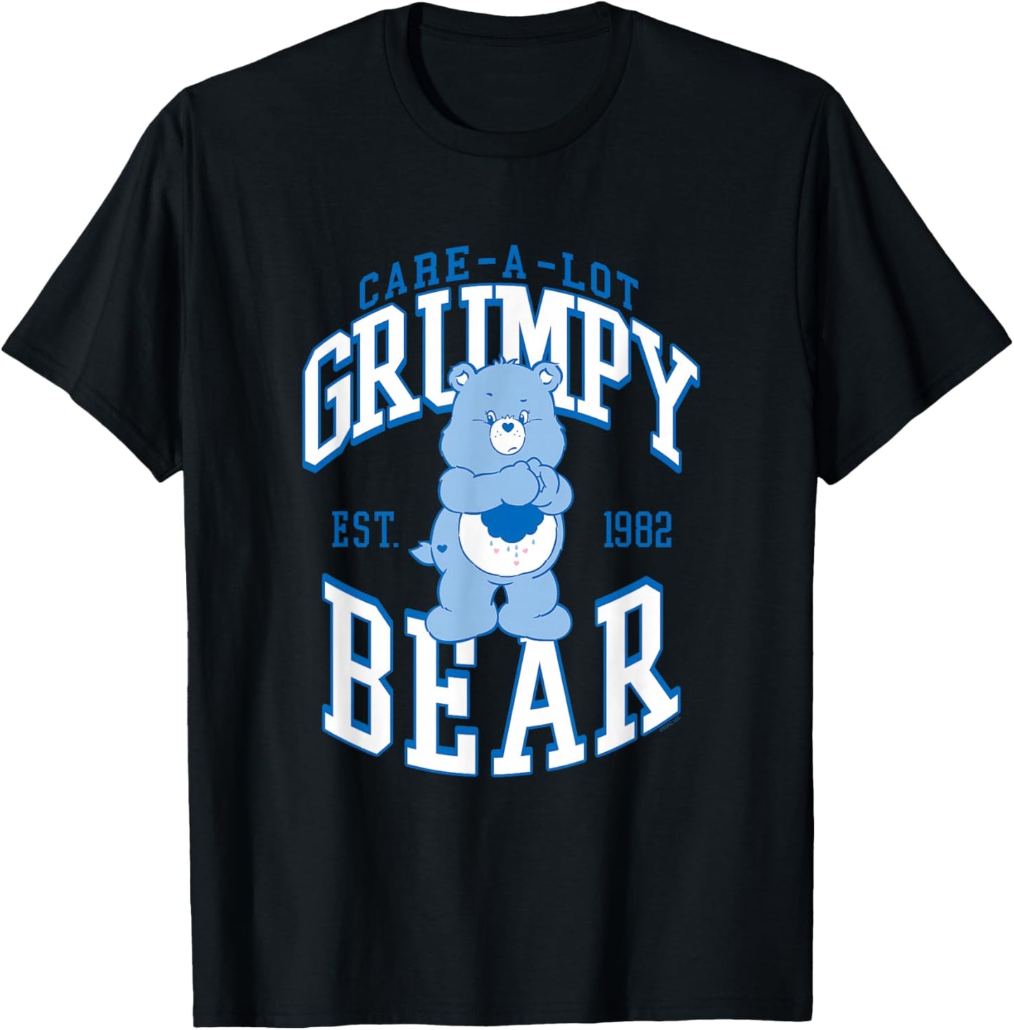 Care Bears Grumpy Bear 1982 Collegiate Letters Cartoon T-Shirt - T-Shirt | Black