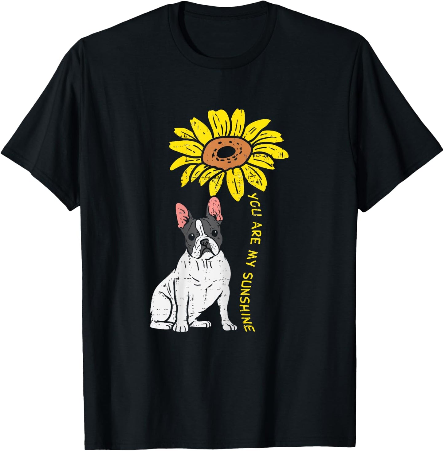 French Bulldog Sunflower Sunshine Frenchie Dog Women Gift T-Shirt - T-Shirt | Black