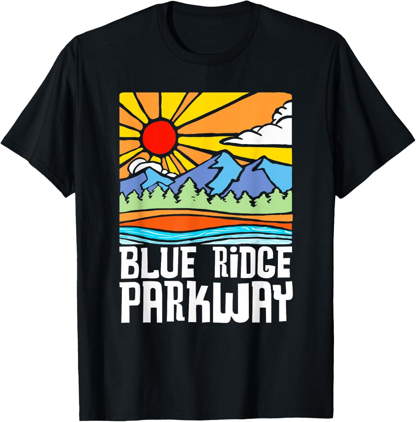 Blue Ridge Parkway Artistic Nature & Mountains Vintage T-Shirt - T-Shirt | Black