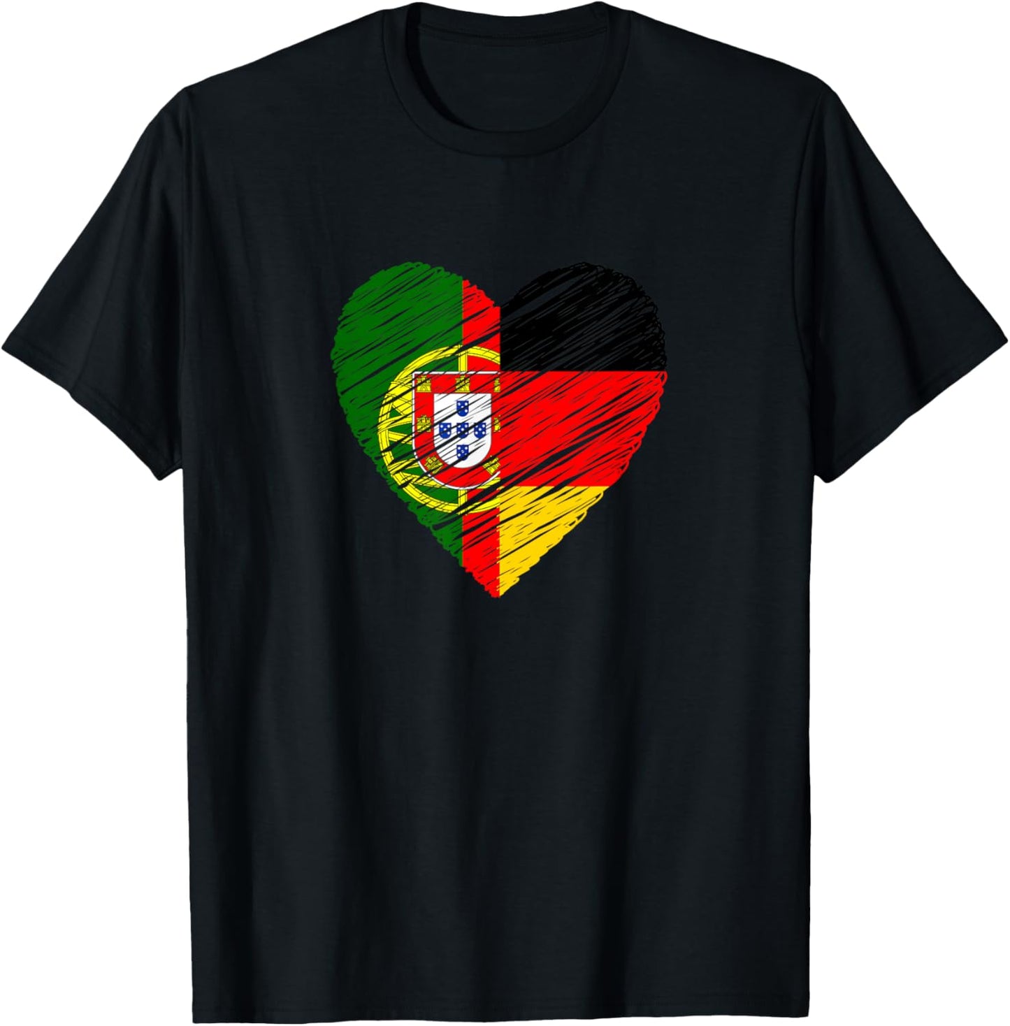 Portugal Deutschland Herz Deutschland Flagge Portugiesische Flagge Herz T-Shirt - T-Shirt | Black