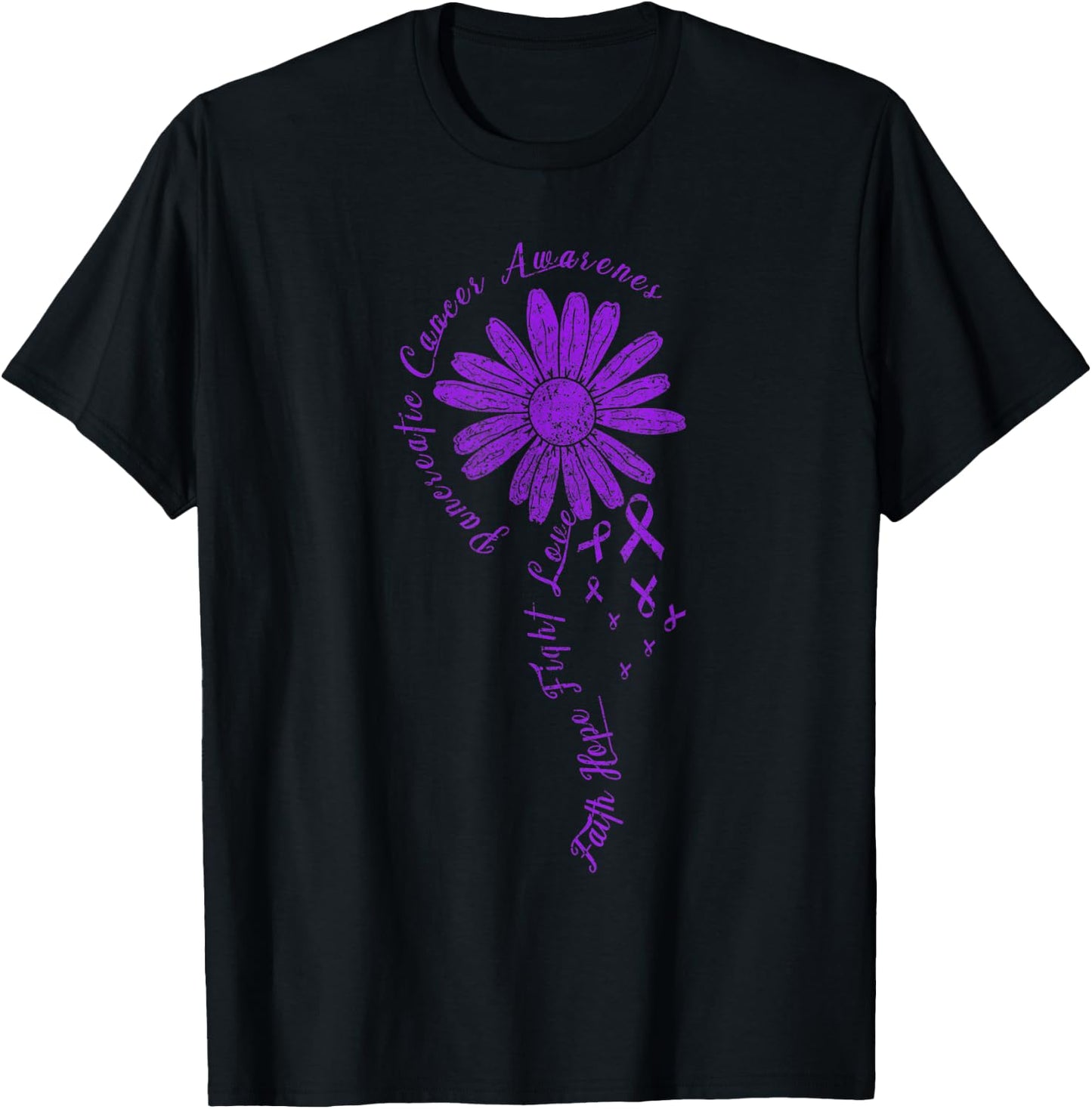 Cancer Fight Purple Ribbon Gift Pancreatic Cancer Awareness T-Shirt - T-Shirt | Black