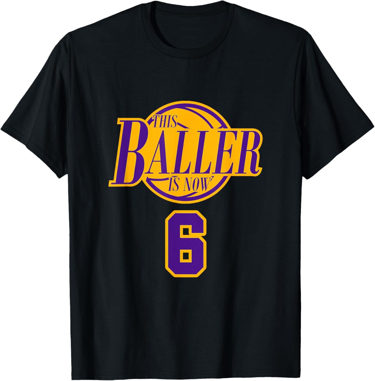 6 Years Old Birthday Basketball Baller Purple And Yellow T-Shirt - T-Shirt | Black