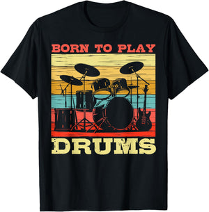Born to Play Drums Vintage Music Lover T-Shirt - T-Shirt | Black