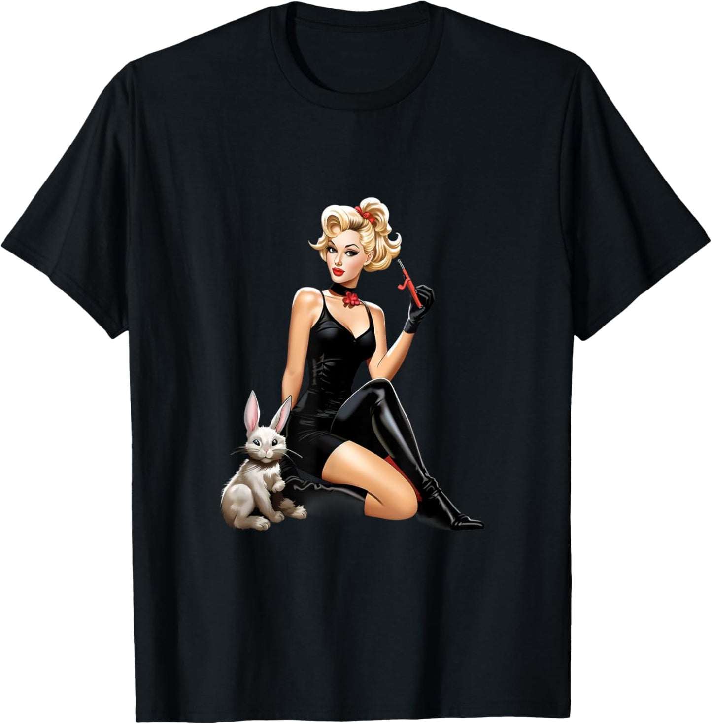 Pinup Girl Bunny Rabbit Pin-Up Vintage T-Shirt - T-Shirt | Black